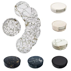 Drink Coasters Set of 6 Leather Coasters Durable and Non Slip Coaster Round Heat-resistant Tea Pad Home Table Decor 6PCS