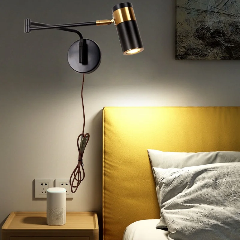 IWHD Rotatable LED Wall Lights Sconce Porch Study Restaurant Bedside Lamp Nordic Swing Arm Stair Light Fixture Lampe De Chevet