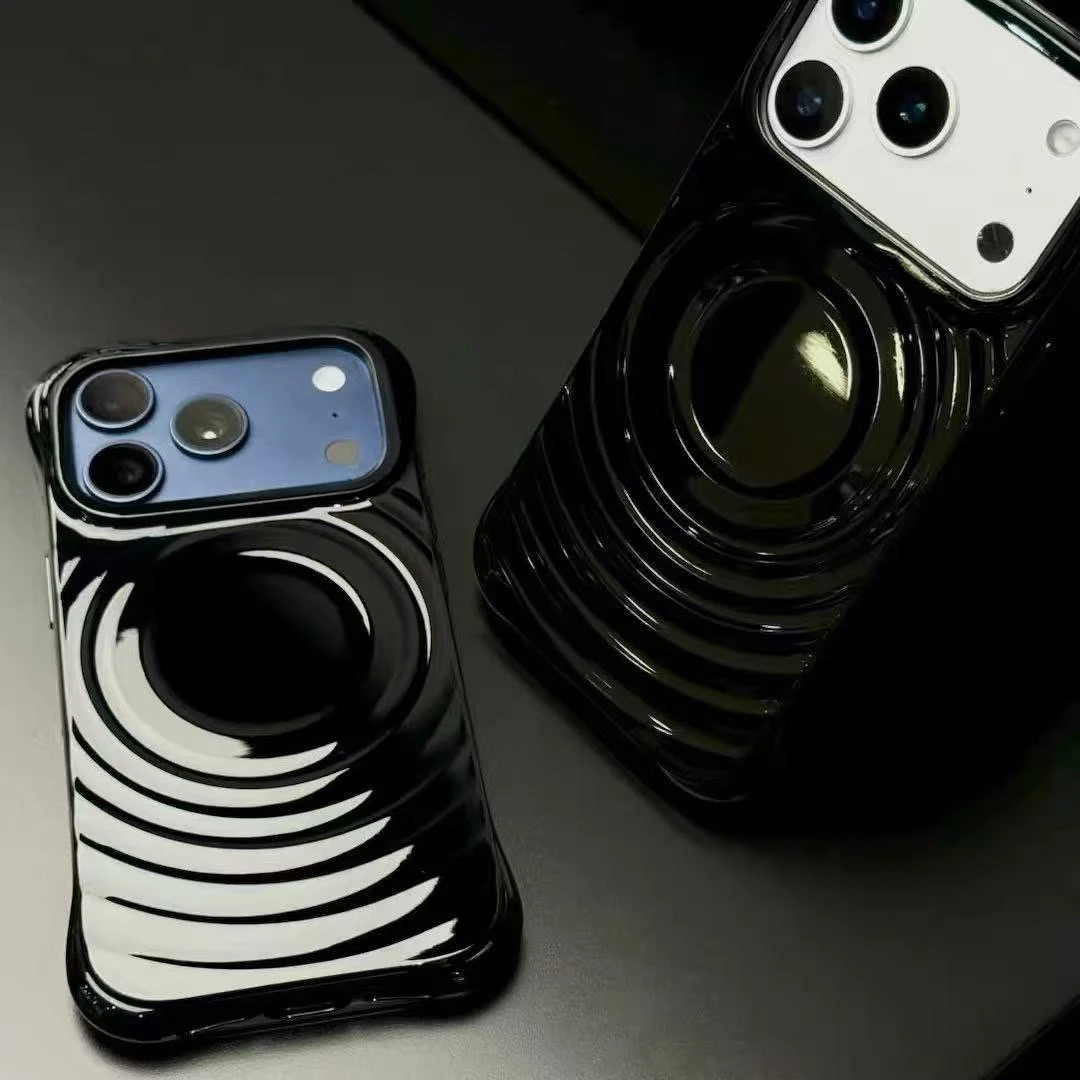 

Glossy Black Wave Ripple Magnetic Case : Compatible with IPhone 17 Pro Max 17Pro