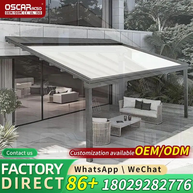 

LED Lighting Outdoor Retractable Awning Roof Canopy for Courtyard Rain Protection and Sunshade Retractable Canopy Pergola