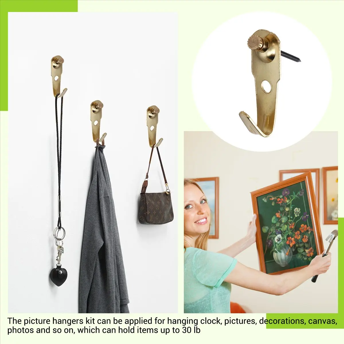 ABBQ SALE 60 Pcs 30 Lb Picture Hangers with Nails Photo Frame Hanger Hooks Picture Hanging Nails for Hanging Clock