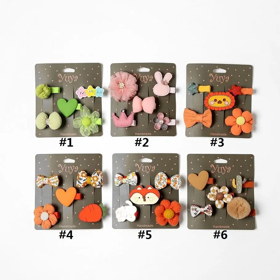 5Pcs/Set Bowknot Baby Girl Hairpins Cute Floral Cartoon Animal Hair Clip Children Infant Hairpin Kids Barrettes Baby Accessories