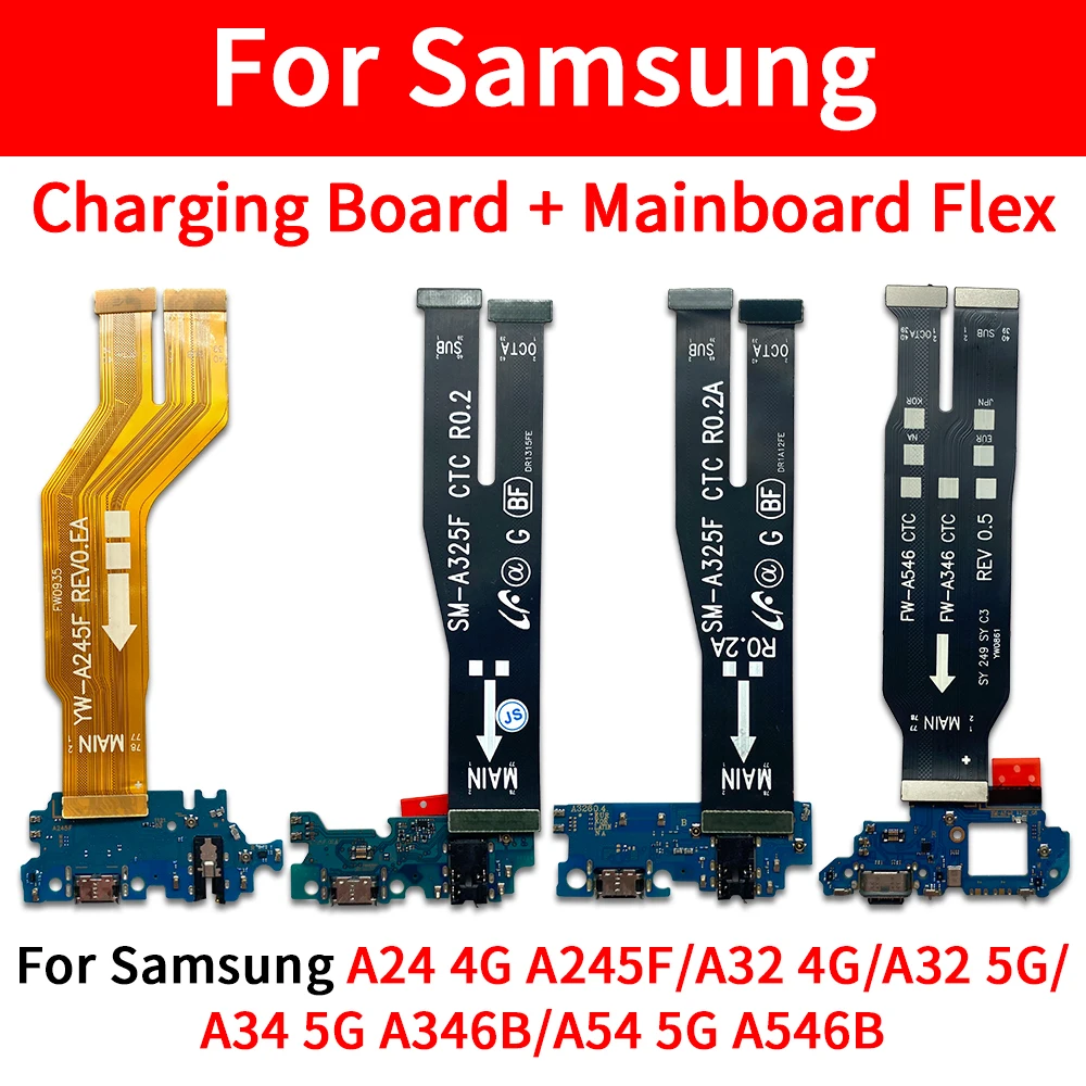 Tested Well Charging USB Port+ Main Board Flex Cable For Samsung A24 A32 4G A34 A54 5G Dock Connector MotherBoard