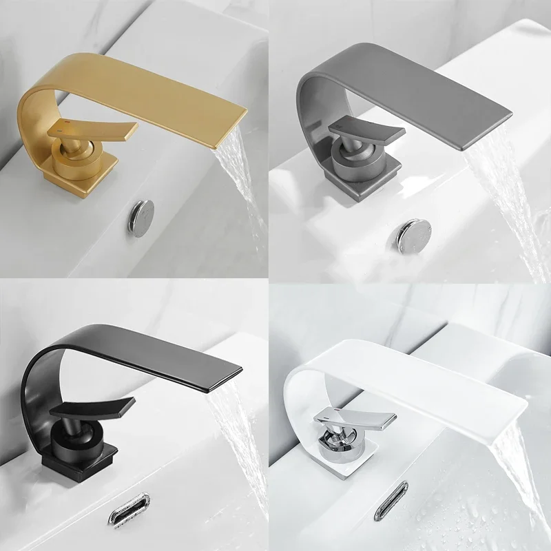 Gray Basin Faucets Fashion Waterfall White Bathroom Faucet Hot and Cold Single Handle Basin Mixers Taps Bath Sink Water Crane