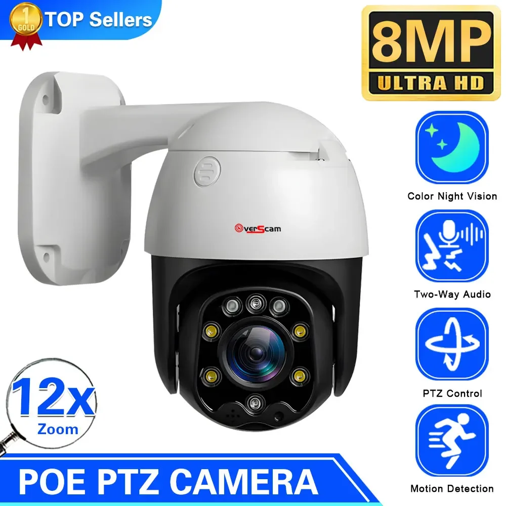 4K 8MP 12X Zoom POE PTZ Security Camera Outdoor 5MP Two Way Audio CCTV Video Surveillance Camera System Color Night Vision Cam