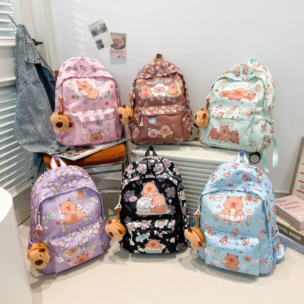 

Cute Large Capacity Capybara Backpack Cartoon Canvas Students Schoolbag Breathable Ultra-light Book Bag Gifts