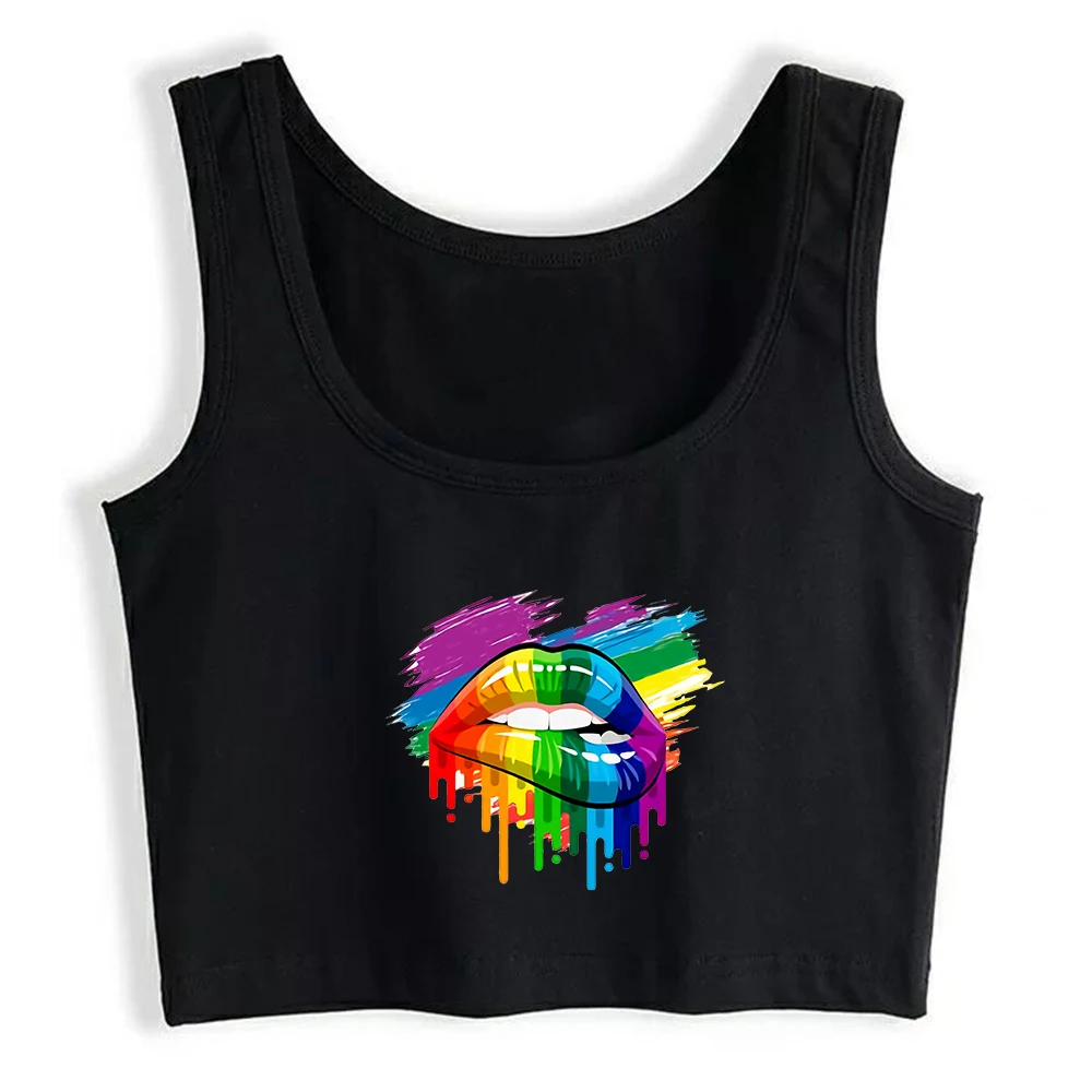 Rainbow Lips Design Sexy Slim Fit Crop Top Bisexuals Happy Pride Month Tank Top LGBTQ Street Cotton Sports Camisole