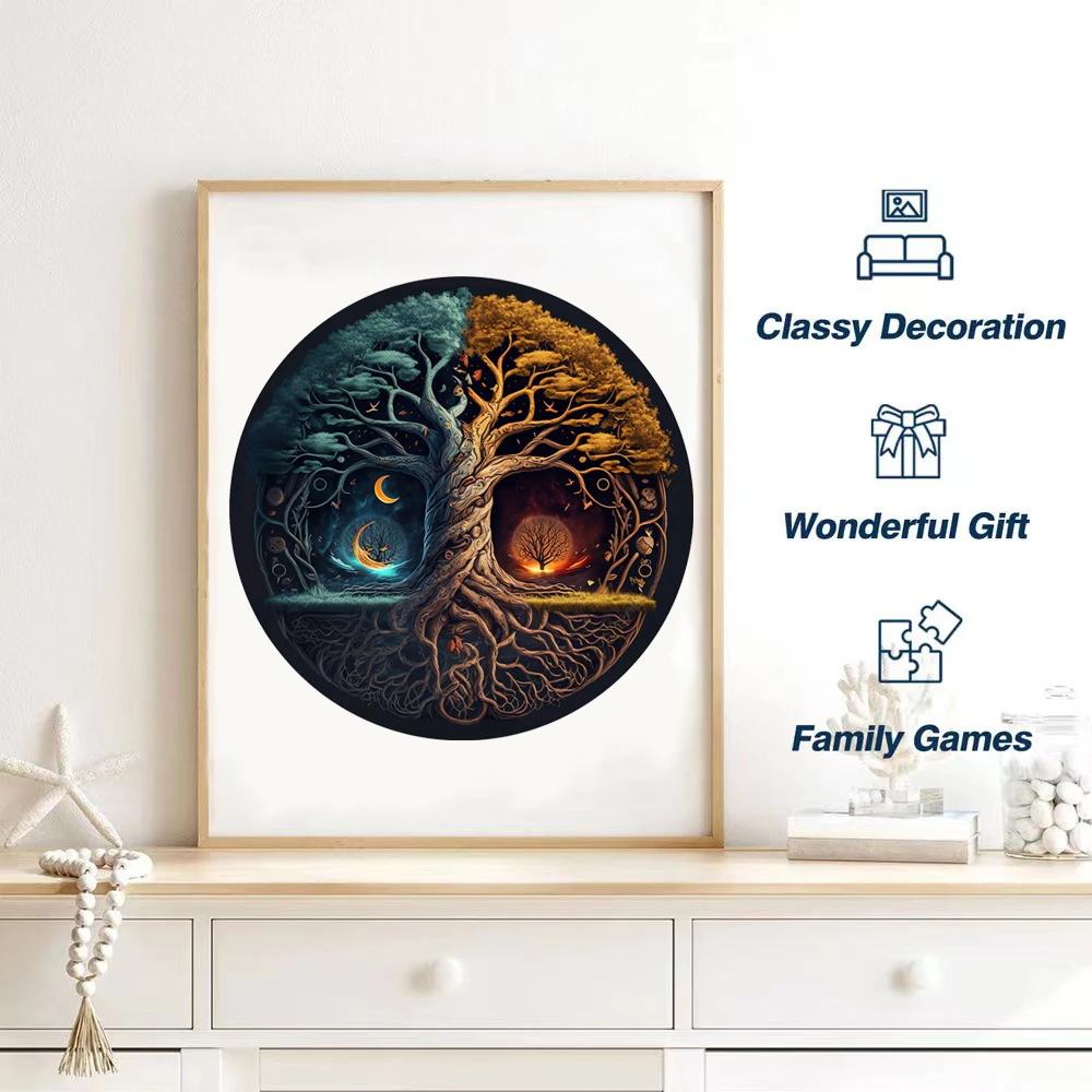 Yin-Yang Tree Wooden Puzzles For Adults,Wooden Animals Shaped Puzzles,Unique Shaped Jigsaw Puzzles,Magic Wooden Jigsaw Puzzles