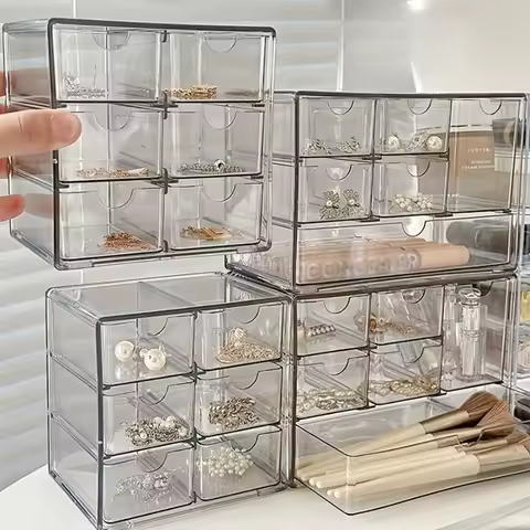 1/2pc Transparent Acrylic Storage Box 6-Grid Drawer Cosmetic Storage Rack Lipstick Storage Display Cabinet Jewelry Organizer Box