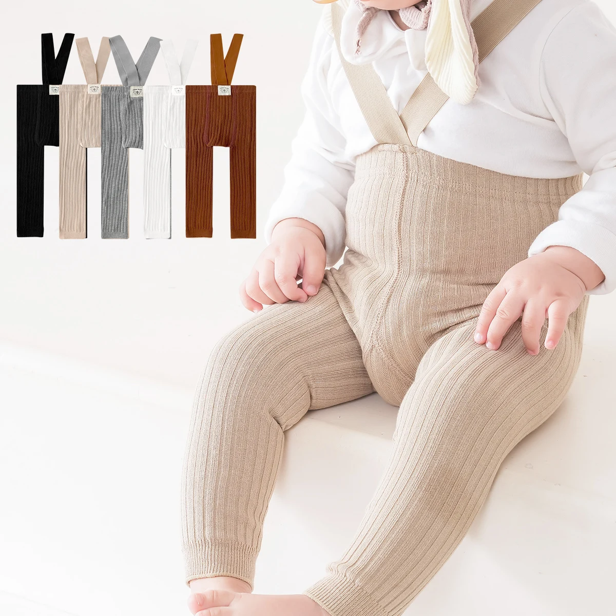 

1 PC Baby Leggings, Baby Overalls Simple solid colors and stripes, moderate thickness, suitable for daily wear in all seasons