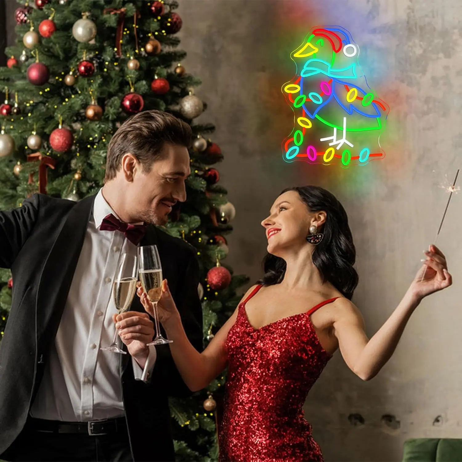 عيد الميلاد بطة النيون تسجيل USB عكس الضوء مضحك الجدة بطة يرتدي سانتا قبعة LED ضوء النيون لقضاء عطلة المنزل القهوة بار ديكور