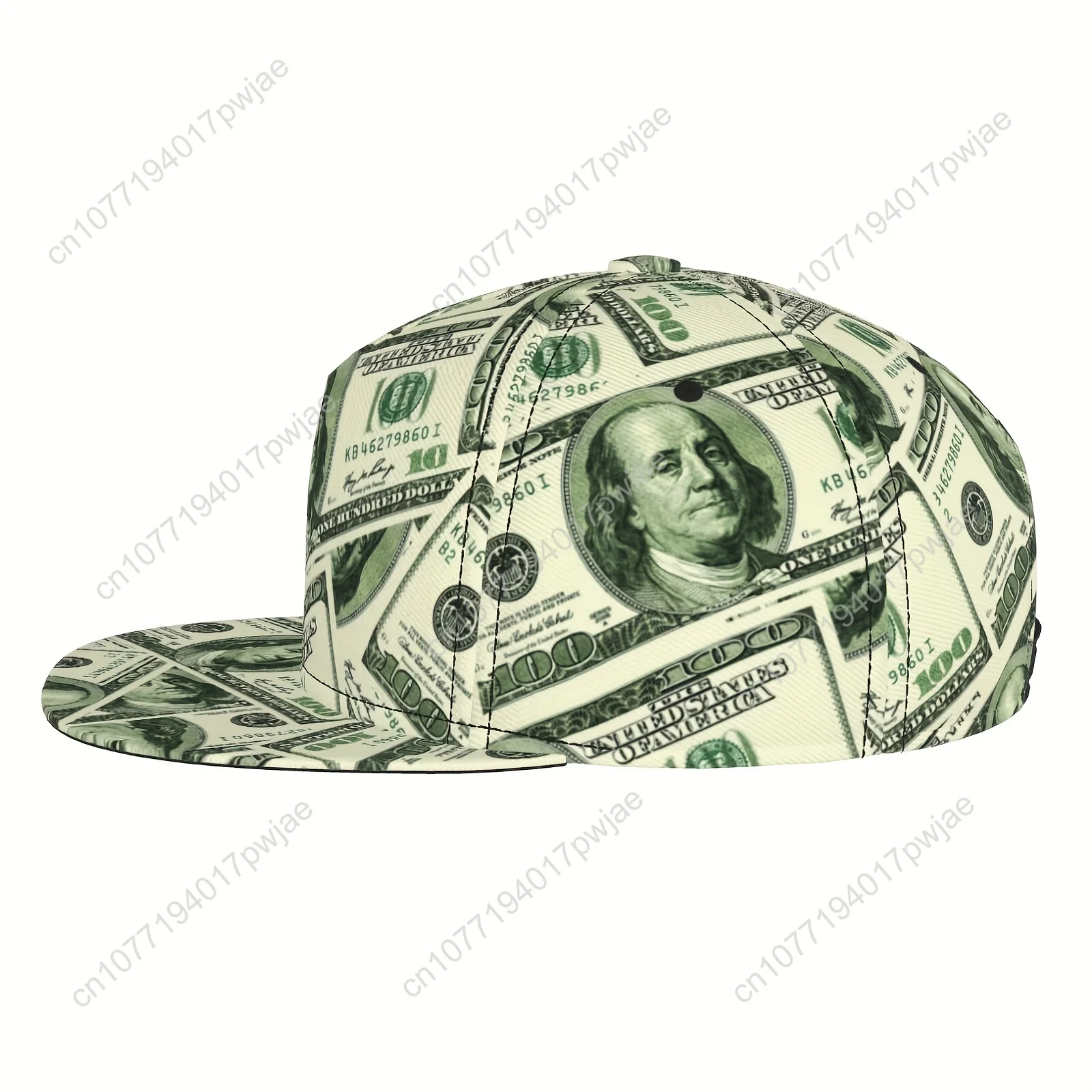 Регулируемая бейсболка унисекс Snapback — $100 Bill Design с плоскими полями в уличном стиле в стиле хип-хоп, легкая дышащая, 100% полиэстер
