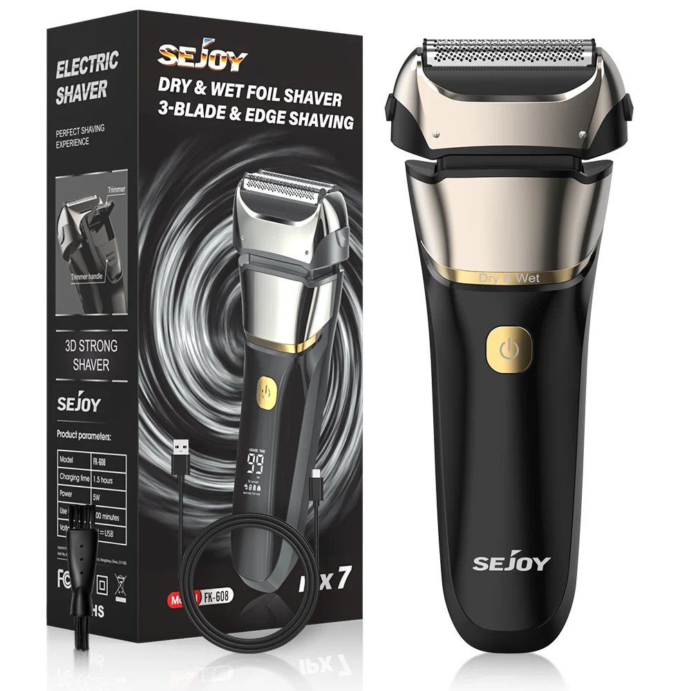 

Sejoy Electric Shaver Razor Professional Reciprocating Shaving Machine with Beard Trimmer for Men IPX7 Waterproof FK-608