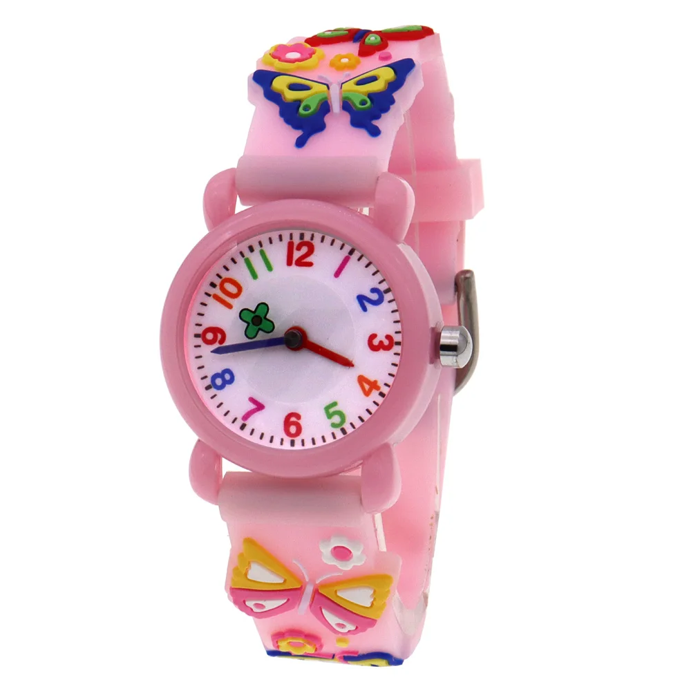 남아 및 여아용 꽃 중고 시계 어린이 손목시계, 블루 핑크 나비, 플라스틱 케이스, 디지털 시계, 파티 선물