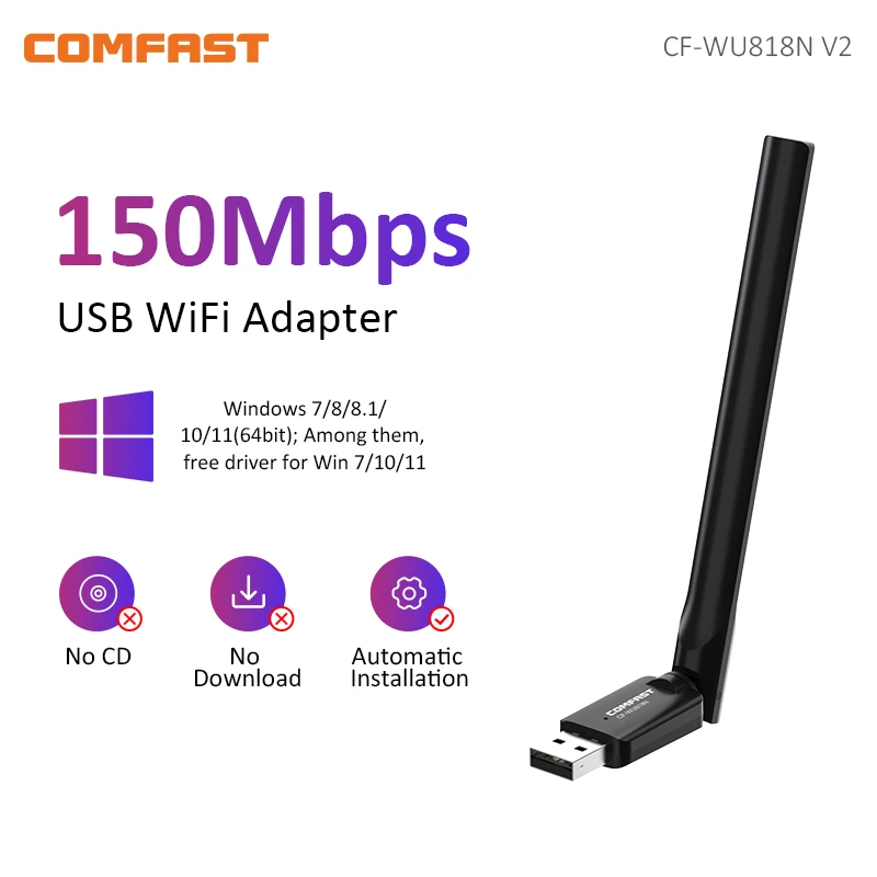 Adaptador WiFi USB de unidad libre RTL8188GU, tarjeta de red inalámbrica de 150Mbps, 2,4G, 802.11b/GN, Dongle WiFi, punto de acceso, enrutador AP, antena 3dBi