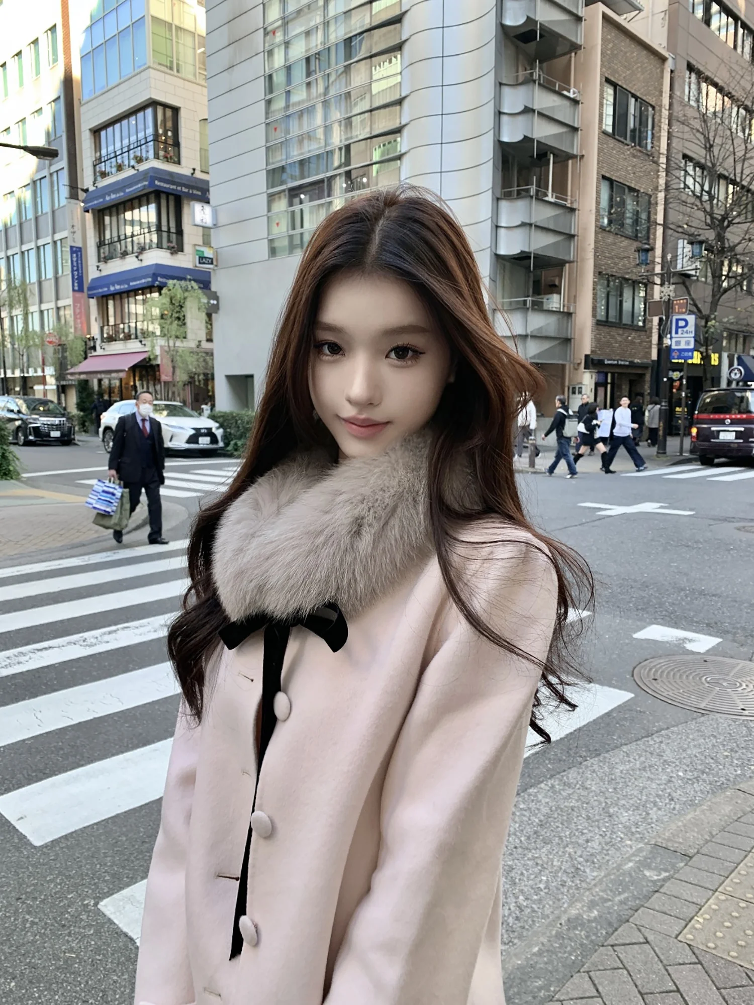 

Розовое двустороннее шерстяное пальто с воротником из натурального меха, 77% чистой шерсти, эксклюзивно онлайн, для молодых женщин