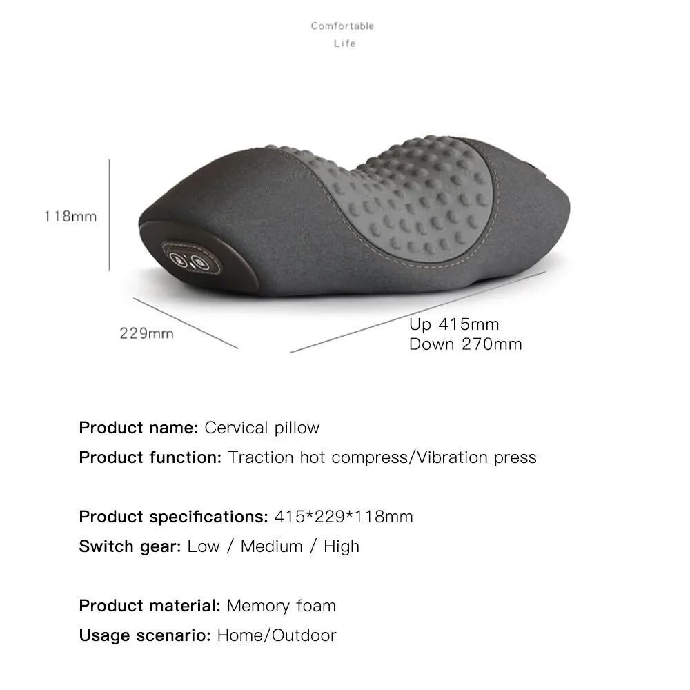 Electric Neck Massager Neck Hot Compress Vibration Massage Protect Cervical Spine Traction Support Pillow Improve Sleep Quality