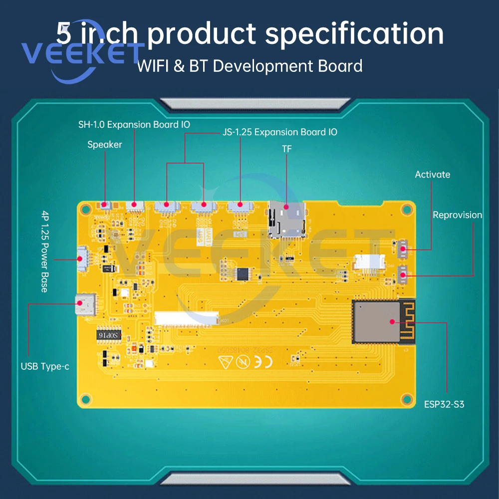 ESP32-S3 WIFI BT Development Board 5-inch/7-inch 800*480 Display Screen Type C interface RGB LCD TFT Module