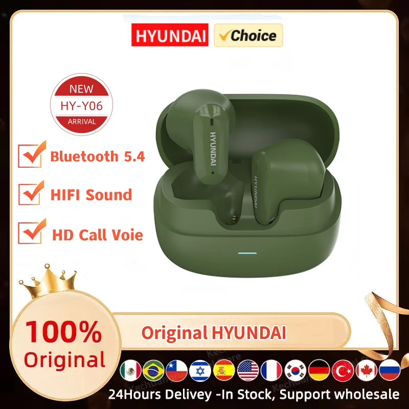 Original HYUNDAI HY-Y06 Ture Wireless Headphones Hifi Sound Bluetooth V5.4 Earbuds 24h Long Battery Life Earphones HD Call