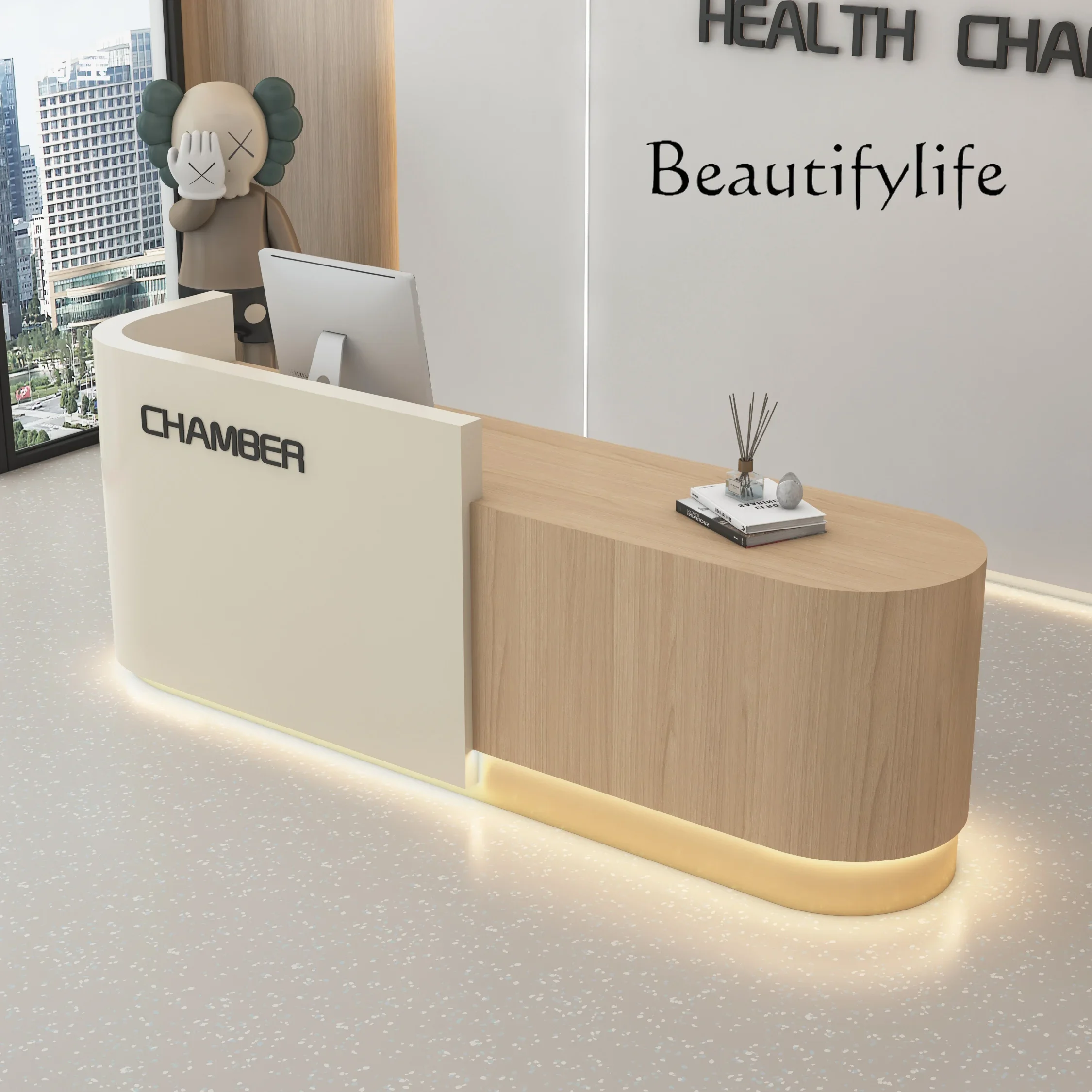 BJ Company Curved Reception Desk Clothing Store Beauty Salon Training Institution Light Luxury Bar Counter Checkout Page