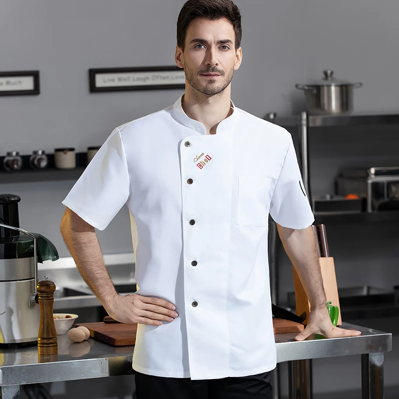 Malha respirável Back Chef Jacket, Uniforme do cozinheiro, Camisa do garçom da restauração, Roupas de cozinha, Design de padaria, Verão