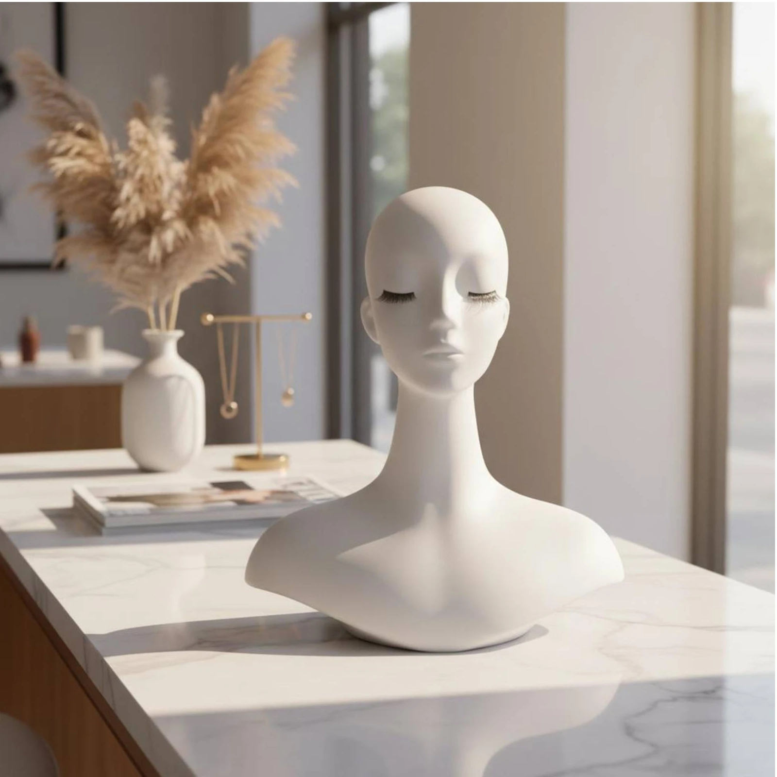 

Mannequin Head with Shoulders Lightweight Display Head with Shoulders Jewelry Display Bust Realistic Stable Base
