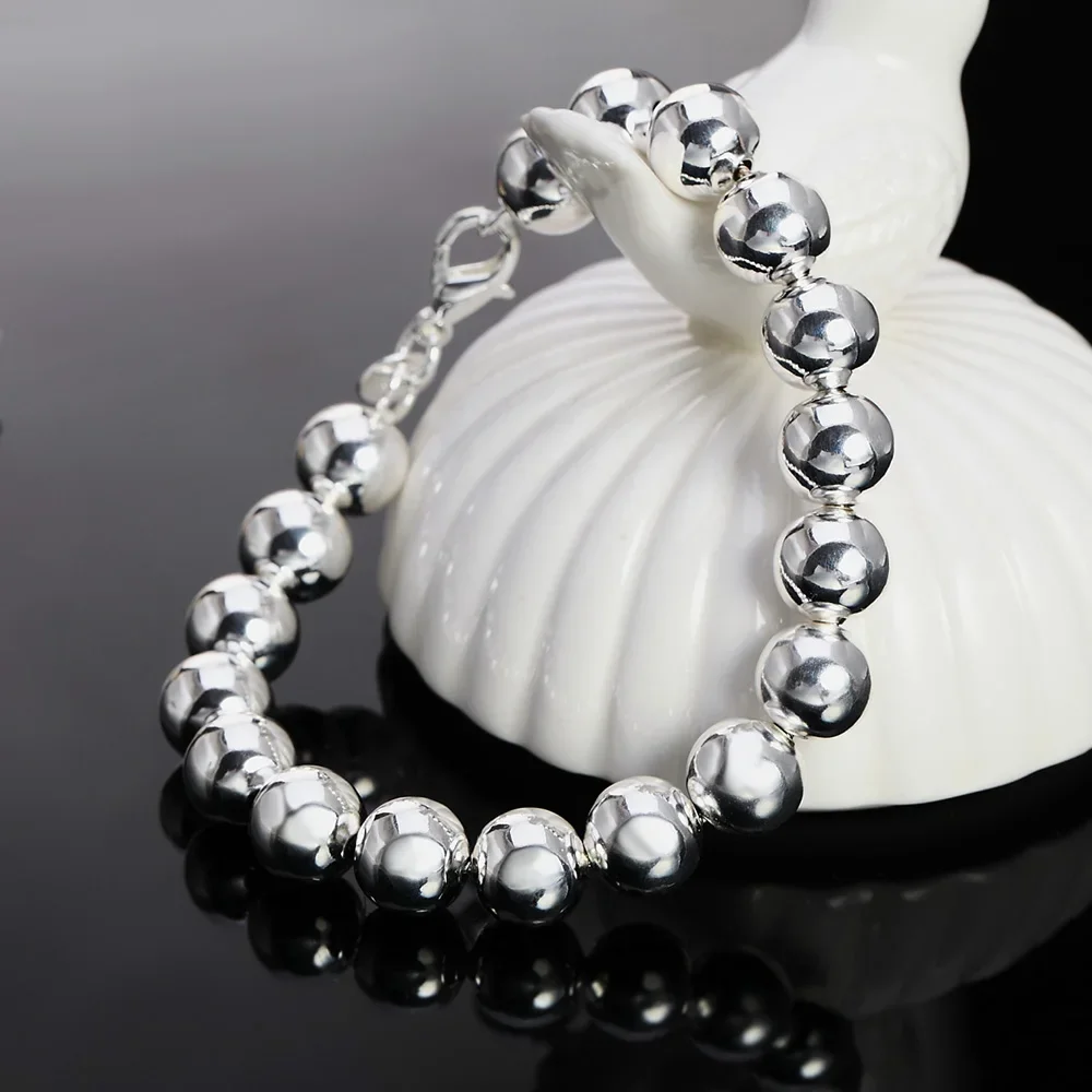 Gorące marki modowe 925 sterling silver klasyczny 10MM łańcuszek z koralików bransoletka dla mężczyzny kobieta wesele prezenty świąteczne piękna biżuteria