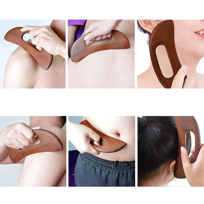 New Carbonized Wooden Guasha Massage Scraper Pressure Therapy Acupoint Massager Facial Body Health Care Handle Massage Tool