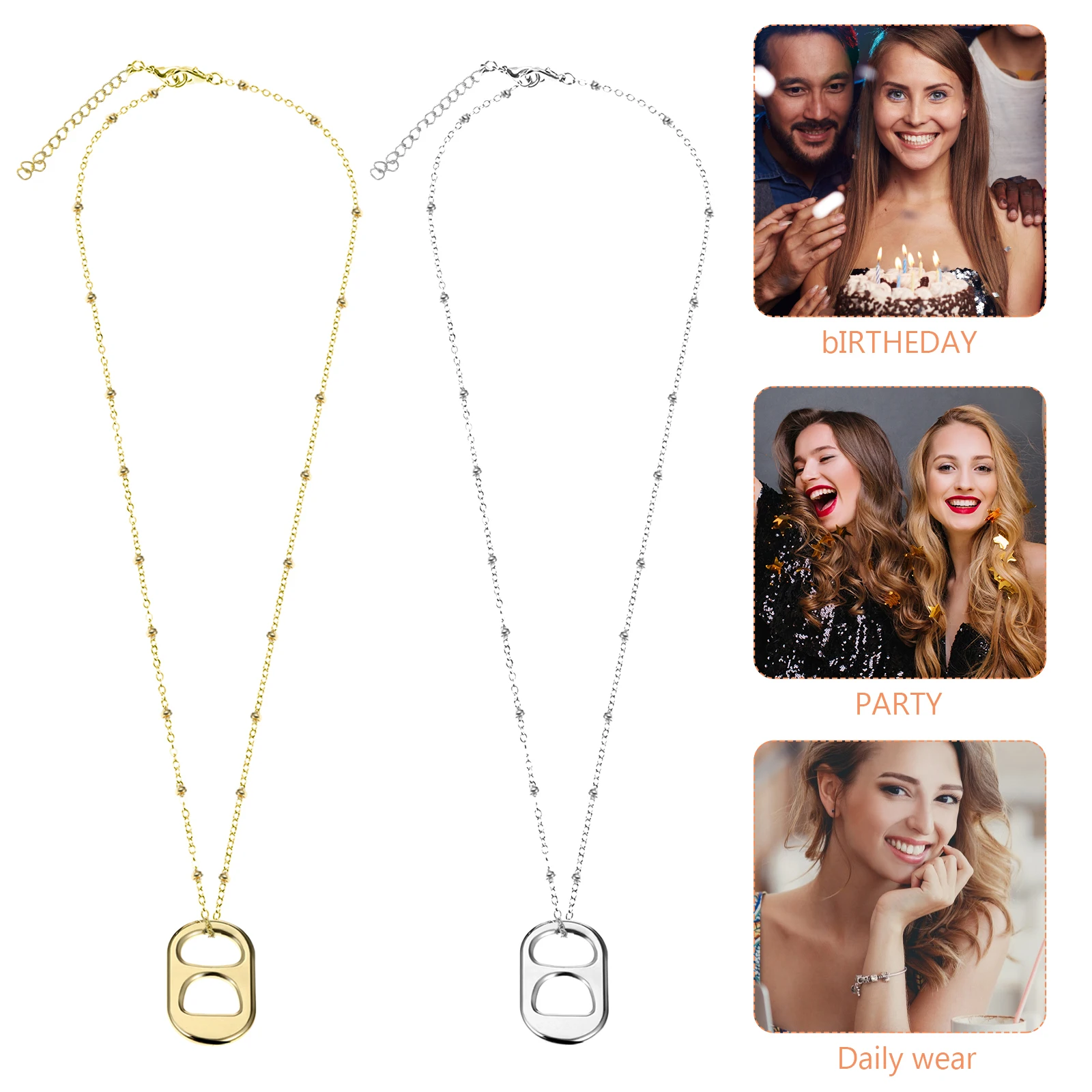

2pcs Exquisite Pull Ring Necklaces Delicate Female Pendant Chains Lightweight Elegant Jewelry Daily Party Wedding Gift