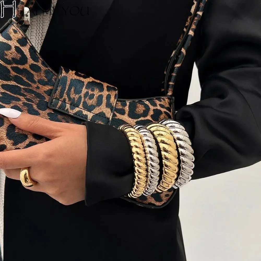 الهيب هوب موضوع سميك الملمس الإسورة الذهب الفضة الشرير الرجعية الربيع سوار بيان مجوهرات معدنية المرأة سوار اليد للجنسين #1