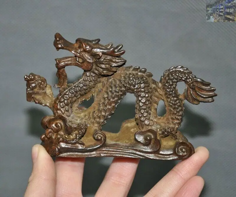 

4 inch Chinese bronze Chinese zodiac lucky feng shui animal dragon statue -