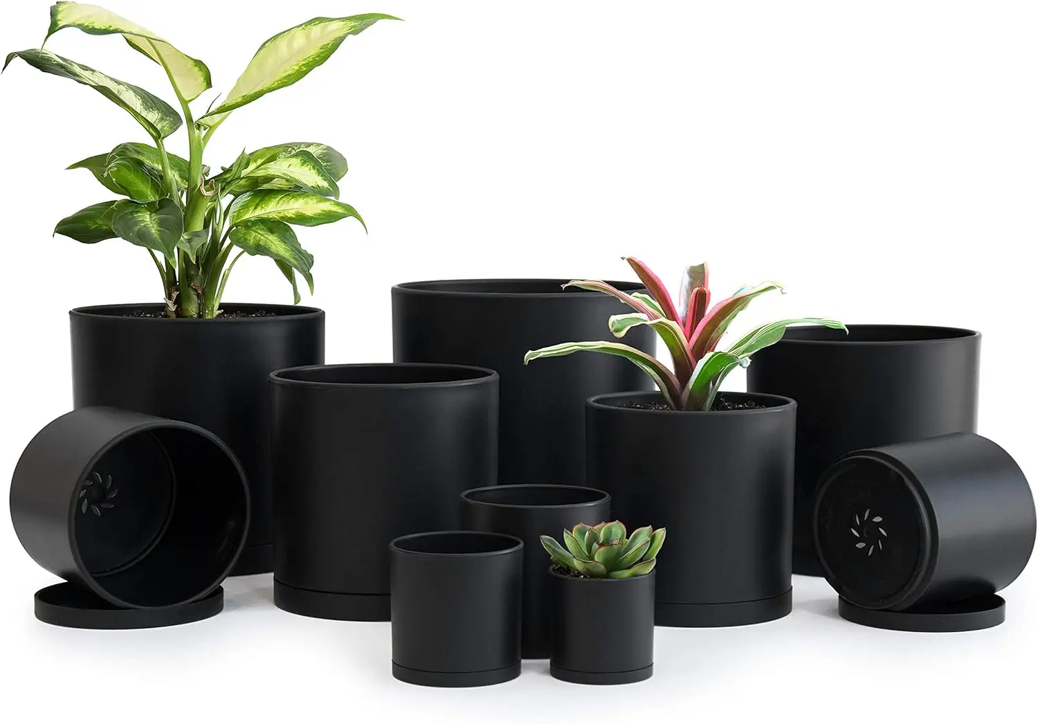 

Набор из 10 пластиковых горшков для растений, 6.5/6/5.5/5/4.5/4/3.5/3/2.5/2 дюйма, цилиндрические кашпо для суккулентов для использования в помещении