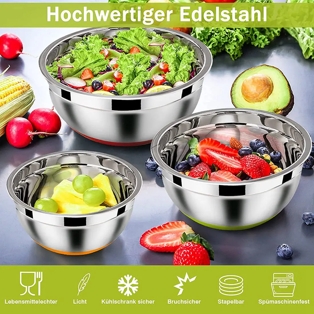 

ABLK Mixing Bowl,Stainless Steel Salad Bowl With Airtight Lid & Non-Slip Bottom,Stackable Bowl,For Kitchen,Cooking,Baking,Etc