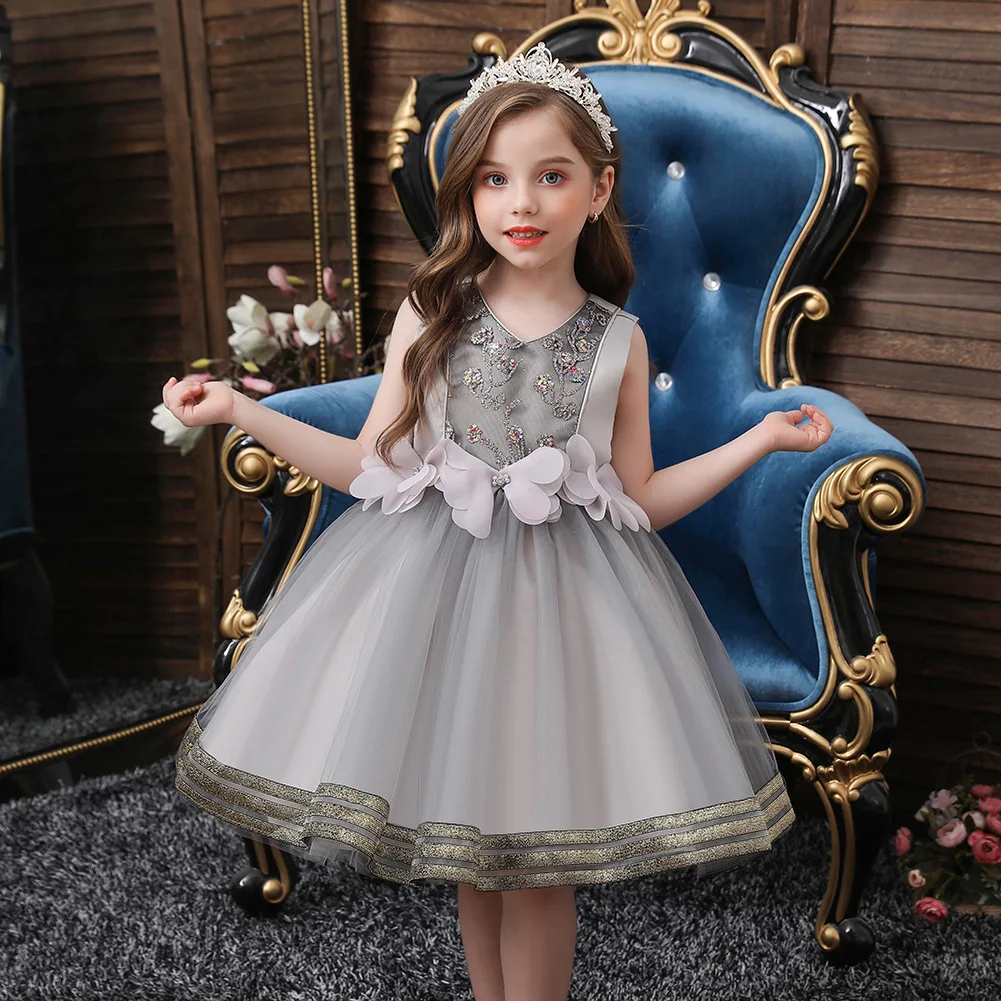 5 Colors Princess Flower Girls Dress Tulle Party Ball Gown Wedding Tutu Birthday Kids Bridesmaid Dress For Girl Children Clothes