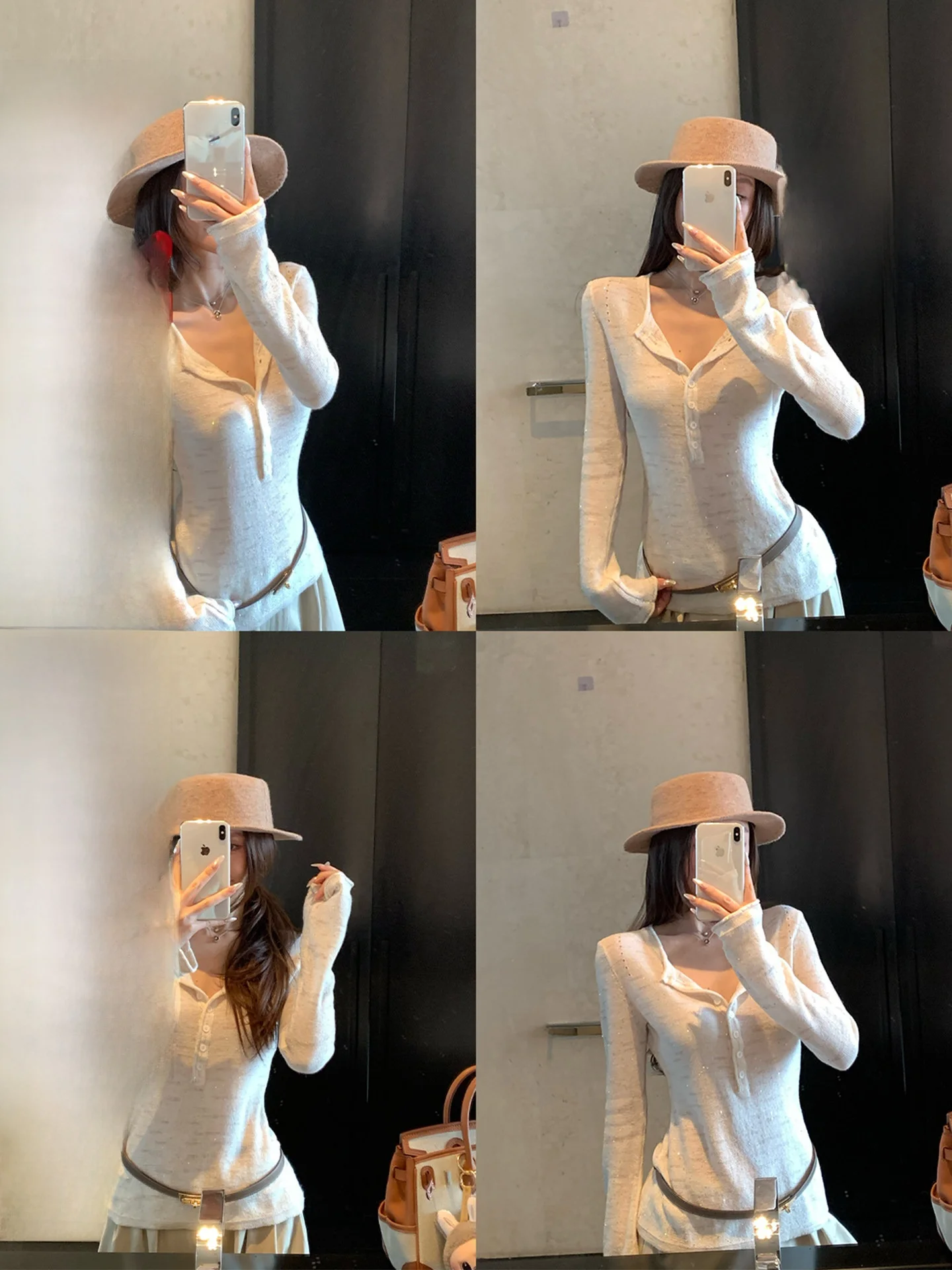 

Skk Store Pearly Moonlight Kangboha Легкий хлопково-льняной вязаный свитер с вырезами и пайетками, женский, с длинными рукавами