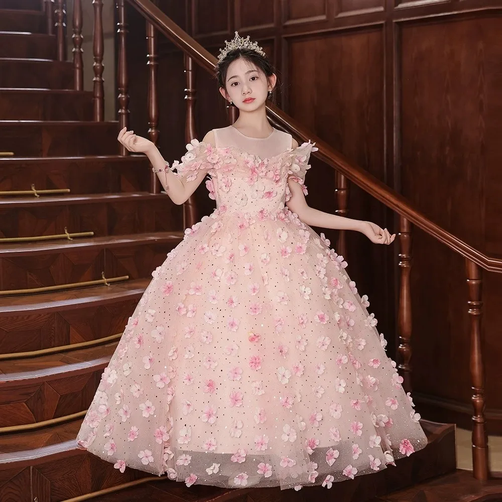 

New Pink Princess Special Occasion Flower Girl Dress Wedding Pary Prom Birthday First Communion Baby Child Kid Pageant Gown A50