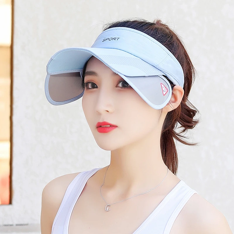 Sports Style Sun Visor Cap for Women Summer Wide Brim Widening Letter Adjustable Empty Top Hat Female Sunshade Sun Hats