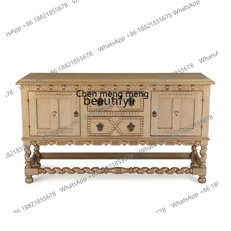 

CC182Customized furniture American solid wood carved entrance cabinet French oak distressed sideboard