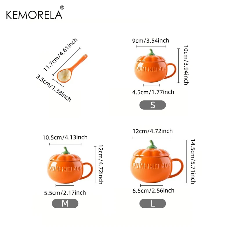 KEMORELA 1PC 300/500/850ML Halloween Pumpkin Shaped Bowl Ceramic Cup With Lid Spoon Kawaii Soup Mug Oatmeal Cup Creative Cup