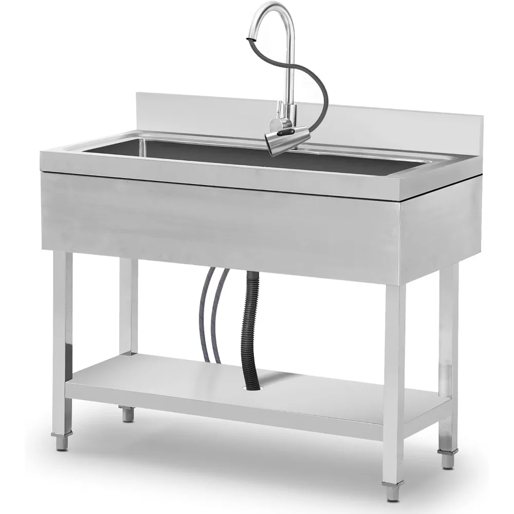 

Stainless Steel Utility Sink with Pull-Out Tap, Adjustable Legs for Laundry, Garage, Kitchen, and Outdoor Use
