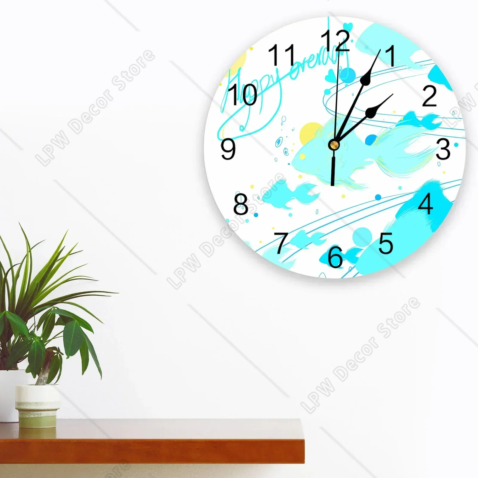Fish Hand-painted Art Rosy Holiday Large Wall Clock Dinning Restaurant Cafe Decor Round Wall Clocks Silent Home Decoration
