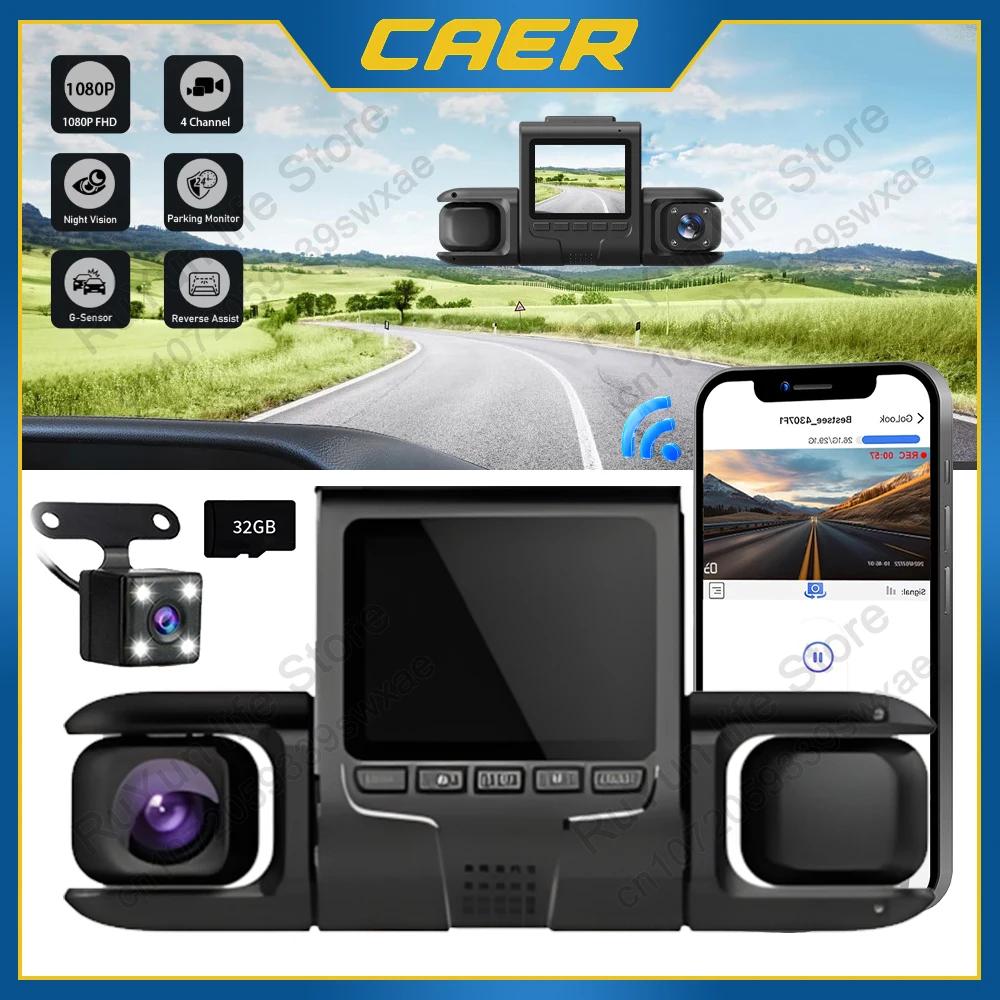 

Dash Cam for Cars 3 Channel Driving Camera Left Right Rear View 2-inch Screen Night Vision WiFi APP Control GPS DVR Black Box