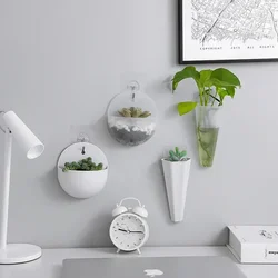 1PC Plastic Vase Hydroponic Wall Mounted Plant Hanging Flower Vase Green Dill Flowerpot Basket Planter Home Garden Decoration