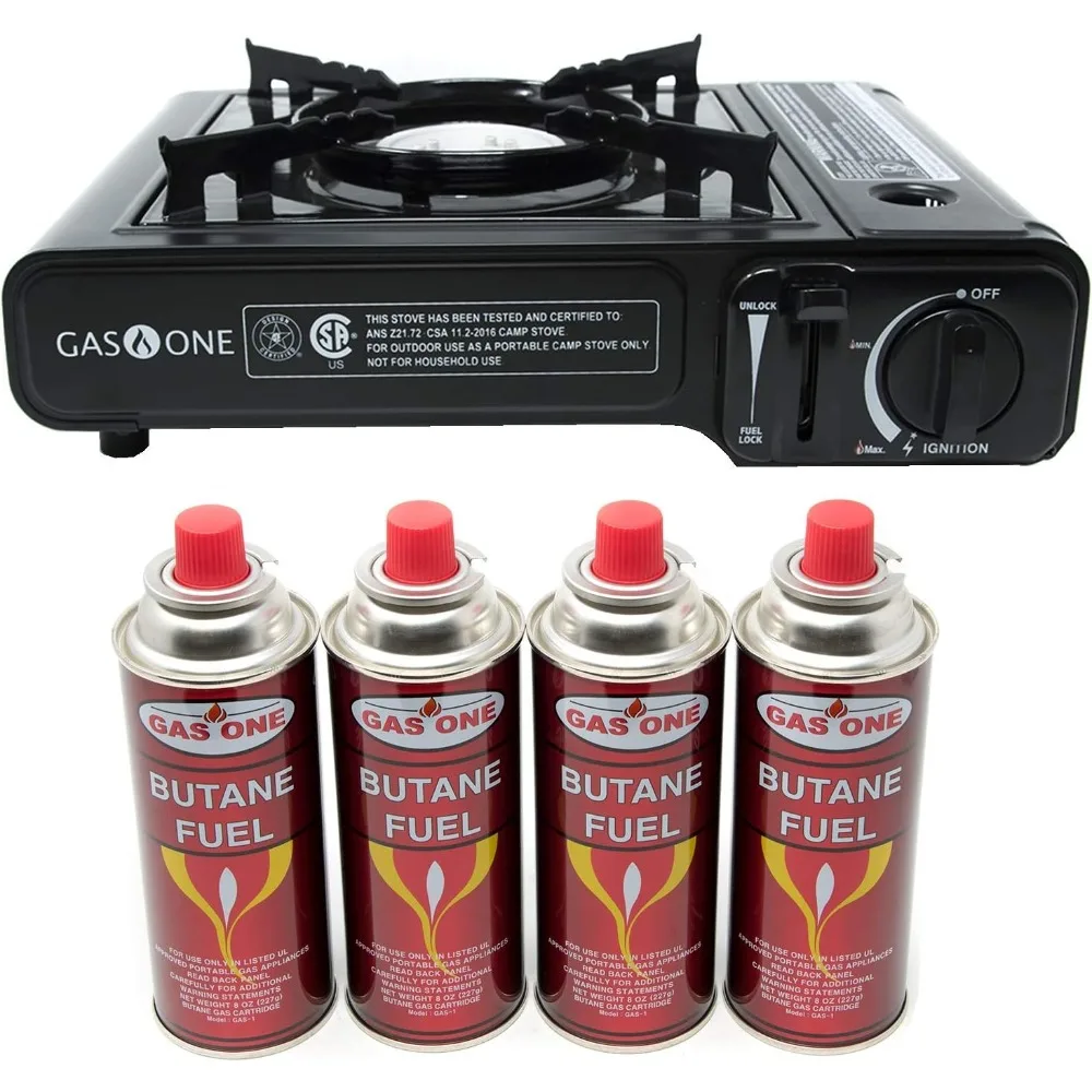 GS-3000 Portable Gas Stove with Carrying Case, 9,000 BTU, CSA Approved, Black (Stove + 4 Fuel)