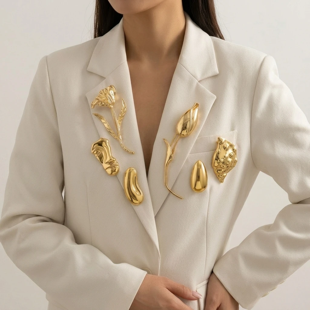 Luxury Stainless Steel Combination Brooches for Women Unisex Creative Pins Casual Party Jewelry Accessories Gifts Decoration