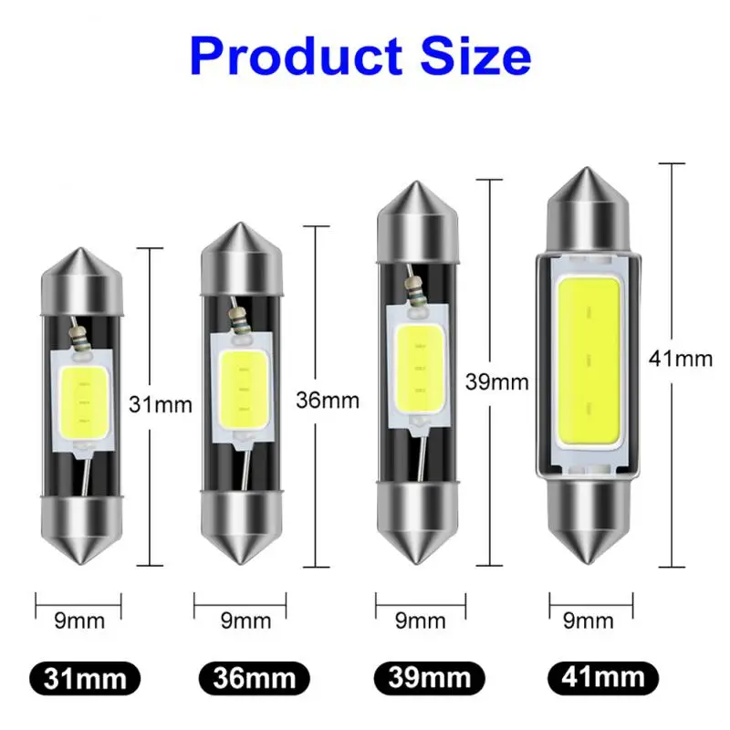 หลอดไฟ LED สำหรับรถยนต์ทรงโดม31มม. 36มม. 39มม. 41มม. C5W หลอดไฟรถอ่านหนังสือสีขาว6000K โคมไฟป้ายทะเบียนอ่านหนังสือ12V