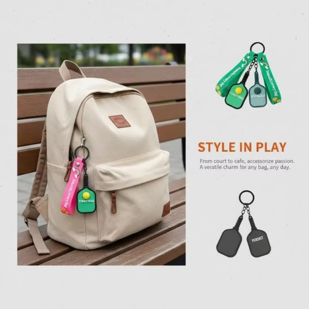 Creative Dopamine Pickleball Paddle Keychain Detachable with Buckle Pickleball Racket Key Ring Pickleball Key Holder Bag Charm