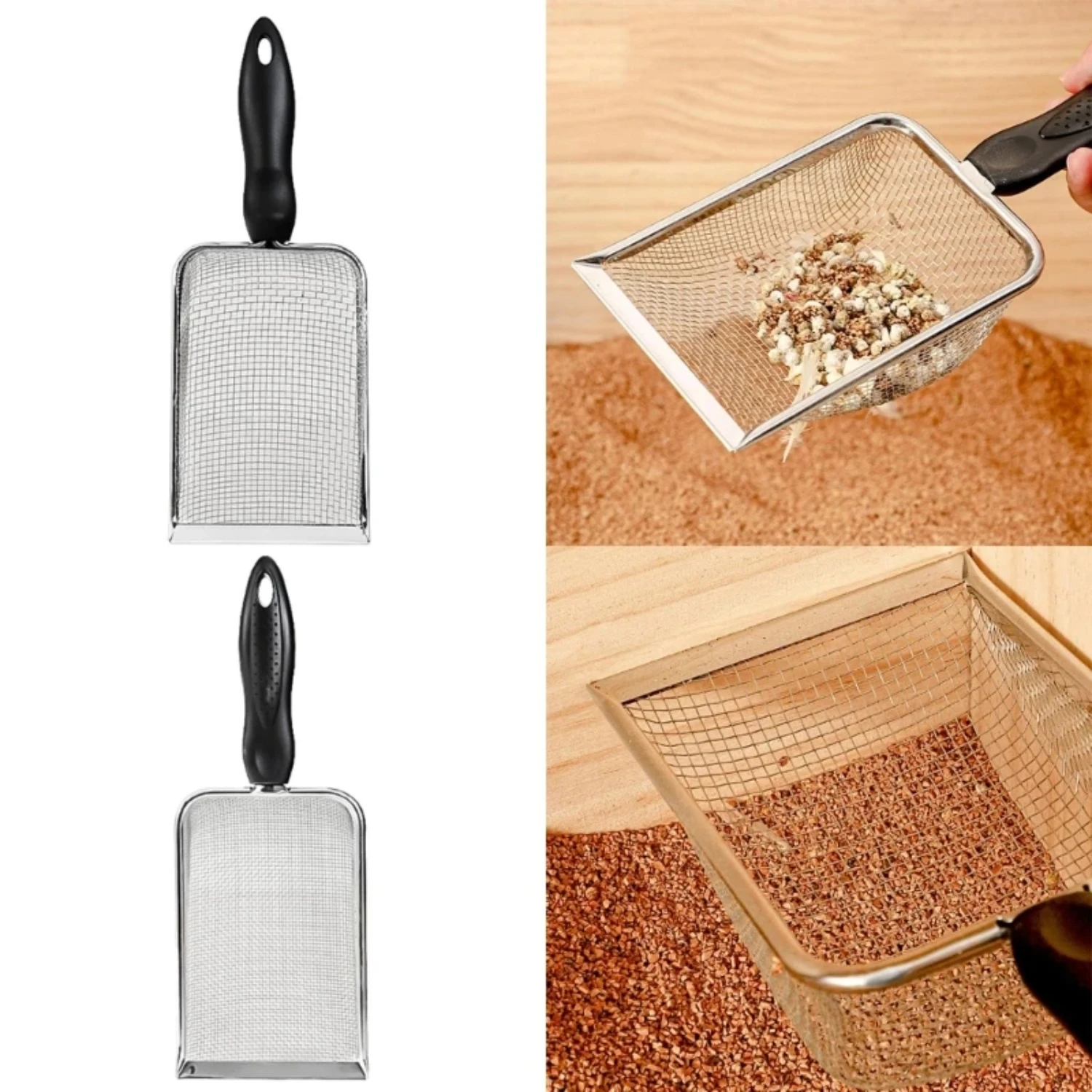 Efficient, durable fine-mesh stainless steel reptile sand substrate shovel - the perfect tool for effortless cleaning and superi