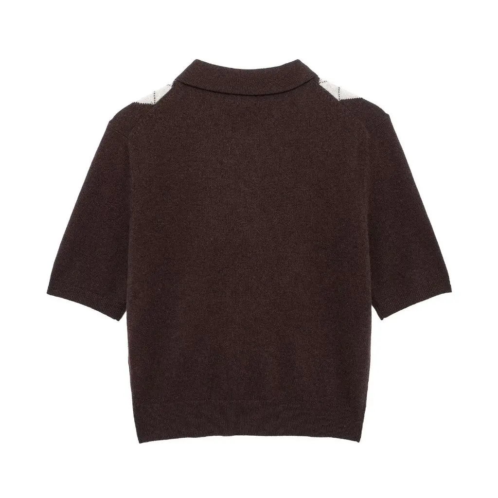 

Women's Diamond-Shaped Short-Sleeved Knitted POLO Top Europe And America Style Spring New A35858