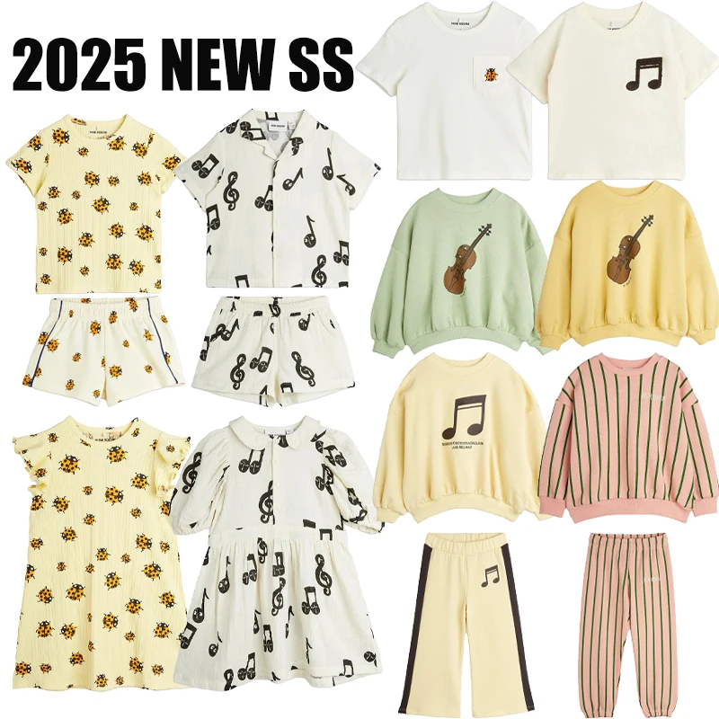 2025 New Spring Children's Printed Hoodie and Pants Set Boys Musical Note Series Set Girs Ladybug Dress Kids Summer Clothing